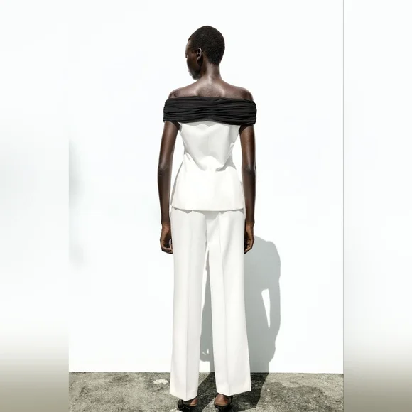 ZARA 2 PIECES CONTRAST BUSTIER TOP WITH PIECE COMBINATION WAIST PANTS SIZE S - Picture 4 of 16